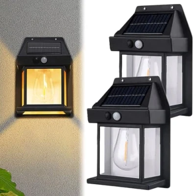 Imagen de Qosigote 2023 New Outdoor Solar Wall Lamp, Tungsten Light, Wireless Dusk to Dawn Motion Sensor, Waterproof Sensors Lights (Black,2 Pcs)