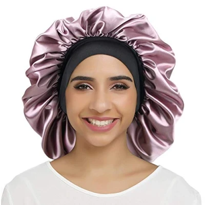 Imagen de SENGTERM Gorro Saten Pelo Rizado,Gorro de Satén para Dormir Rizado, Suave Cubierta Cabeza Bonnet Seda,Gorro Seda Mujeres y Chicas