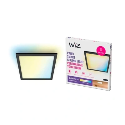 Imagen de WiZ Lámpara LED de techo Plafón Negro 36 W luz blanca cálida a fria, marco blanco cuadrado, Wi Fi Bluetooth, con tecnología SpaceSense y compatible Alexa Google Home