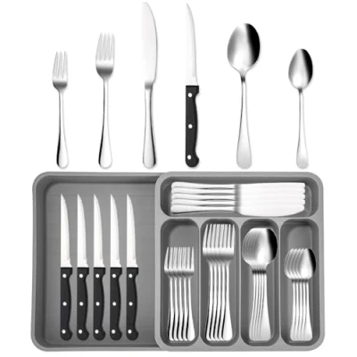 Imagen de Xespis Cuberterias Completas 6 Personas, 36 Piezas Cubiertos Acero Inoxidable, con Cuchillo Tenedor Cuchara y Organizador Cubiertos, Aptos para Lavavajillas, Casa,Fiesta,Restaurante