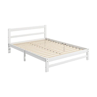 Imagen de HOMCOM Marco de Cama Madera 195x141 cm Estructura Somier Doble para Colchón 135x190 (no Incluido) Carga 300 kg Blanco