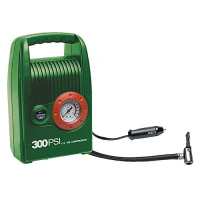 Imagen de SALKI Compresor de Aire Portable DC 12V Bomba en Formato Mini con Salida para Coche 12V, Compartimento Boquillas Integrado, Profesional, Uso verde