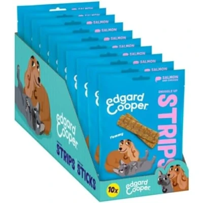 Imagen de Edgard &amp; Cooper Golosinas naturales Tiras para Unir Salmón y Pollo (10 x75g), Sin cereales, rico en proteína carne fresca , llena de aminoácidos esenciales un estómago sano