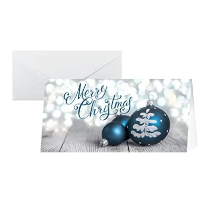 Imagen de SIGEL DS058 tarjetas de Navidad con elegantes bolas color azul, 25 unidades, fácil imprimir