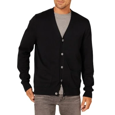 Imagen de Amazon Essentials Jersey Cárdigan de Algodón Hombre, Negro, M