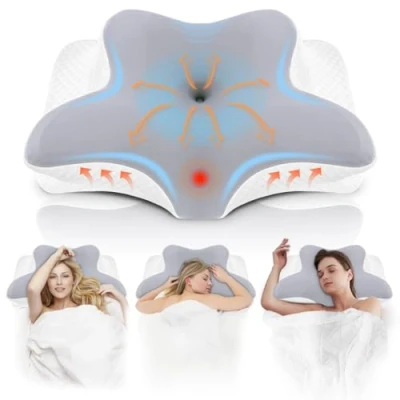 Imagen de NVKHG Almohada Cervical de Espuma Viscoelástica Ergonómica, Ortopédica para Dormir Lado, Boca Arriba y Vientre hacia Abajo, Mejora la Calidad del Sueño, 62 x 41 13/11 cm
