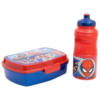 Imagen de Pack Merchandising Sherwood Set de fiambrera rectangular y botella sport Spider man, 380 ml, Plástico