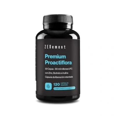 Imagen de Premium Proactiflora, 30 Cepas 80 mil millones de UFC + Butirato, Inulina y Zinc, Probióticos Prebióticos Intestinales, 120 Cápsulas Gastrorresistentes Suplemento Digestivo Vegano Zenement