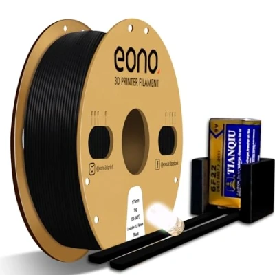 Imagen de EONO Filamento PLA conductivo eléctrico de 1,75 mm para impresora 3D, 1 kg (2,2 lbs), precisión dimensional +/ 0,03 FDM, color negro