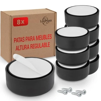 Imagen de LouMaxx Patas para Muebles de Altura Regulable, plástico Elevador Pegar o atornillar (Negro, 8, uds.)
