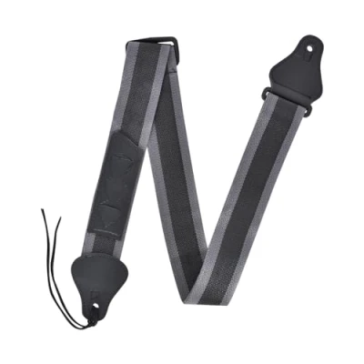 Imagen de Wisebom Correa para Guitarra, de Guitarra Suave Algodón Trenzada Ajustable con Extremo Piel, 3 Soportes Púas, Eléctrica y Acústica Bajo, Negro
