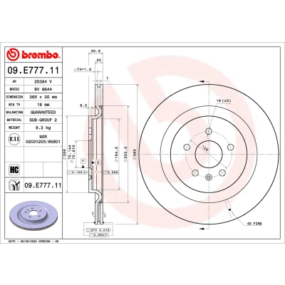 Imagen de BREMBO Disco de freno 365mm 20mm 5 ventilación interna revestido altamente carbonizado 09.E777.11 P0002184AA,P0002184AB,P0002184AC,P0072638AC