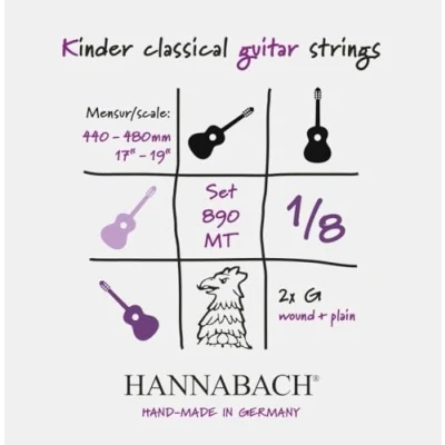 Imagen de cuerdas de guitarra clásica Hannabach Serie 890 MT para 1/8 instrumento niños Escala: 44 48 cm ejecución con 2 Sol3 890MT
