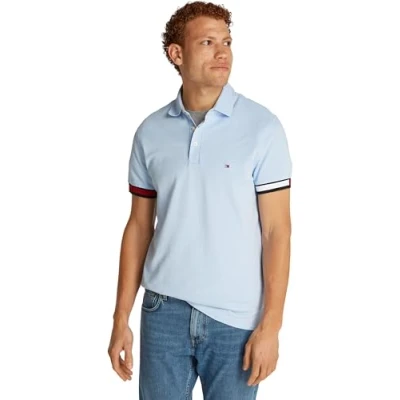 Imagen de Tommy Hilfiger Polo de manga corta Hombre Flag Cuff Slim Fit, Azul (Sweet Blue), M
