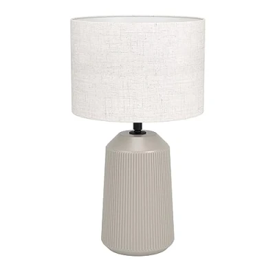 Imagen de EGLO Capalbio Lámpara para mesa y mesita de noche, adecuada colocar en el salón o dormitorio, fabricada cerámica color arena con pantalla tejido blanco, portalámparas E27