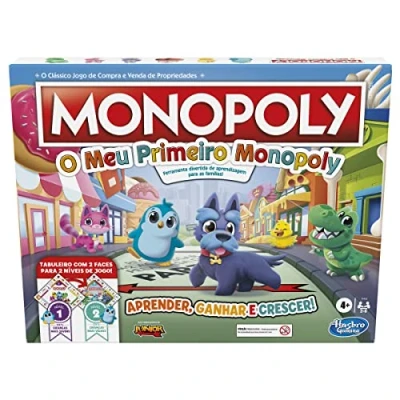 Imagen de Mi Primer Monopoly Juego de Mesa para niños a Partir 4 años 2 Juegos en 1: Tablero Caras (Lengua Portuguesa)