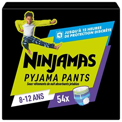 Imagen de Pampers Ninjamas pantalones de pijama para niños, 8 12 años (27 43 kg), 54 noche, protección contra fugas durante toda la el embalaje puede variar