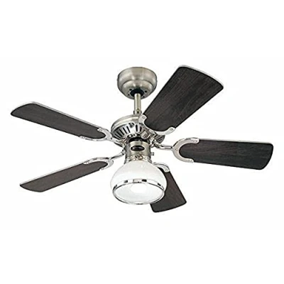 Imagen de Westinghouse Lighting Princess Radiance II Ventilador de Techo E27, 60 W, Acabado en estaño Oscuro/Cromo con aspas Reversibles wengué/Blanco, 90x42cm
