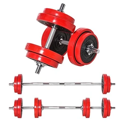Imagen de HOMCOM Juego de Mancuernas 20 kg Ajustables 2 en 1 con 8 Discos Barras y Biela Ajustable para Entrenamiento Fuerza Levantamiento Pesas Hogar Gimnasio Oficina Negro Rojo