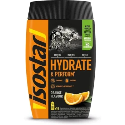 Imagen de Isostar Hydrate &amp; Perform 400 g de Bebida Electrolítica Isotónica Solución para Mejorar el Rendimiento Deportivo Sabor Naranja, 10 raciones, Paquete 1