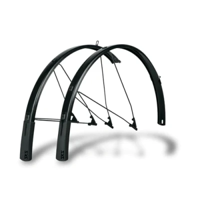 Imagen de SKS Germany BLUEMELS Style 28&quot; 46MM Set Guardabarros (Adaptador en V con Sistema de Seguridad ESC, puntales Dobles estables U, alerón Flexible, construcción sólida sándwich), Negro