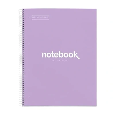 Imagen de Miquelrius Cuaderno A4 Notebook Emotions, 80 Hojas 90 g/m², Cuadrícula 5 x mm, 1 Franja de Color, Espiral Microperforado, Cuadriculado, Tapa Extra Rígida, 4 Taladros, Lavanda