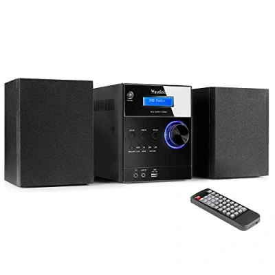 Imagen de Audizio Metz Equipo de música HiFi con Altavoces, Minicadena Radio Dab+, Bluetooth, Reproductor CD, Entrada USB, Auxiliar, Incluye Mando a Distancia, Mini cadena Color Negro