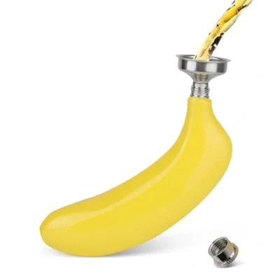Imagen de 5 oz Fruta Banana en Forma de Whisky Licor Alcohol Botella Bolsillo con Embudo, Acero Inoxidable A Prueba Fugas Botella, Portatil vino para Viajar Pesca