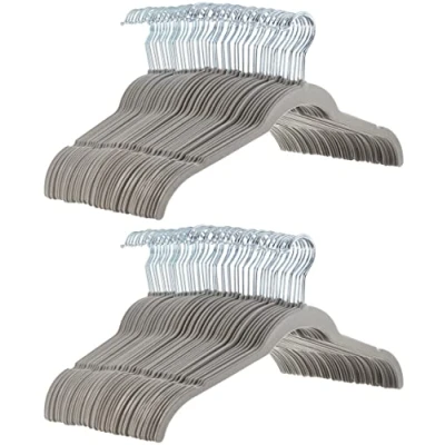 Imagen de Amazon Basics Perchas de Terciopelo para Camisas/Vestidos Paquete 100, Gris