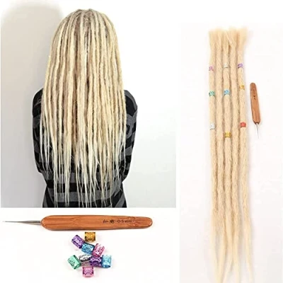 Imagen de Extensiones de Rastas Cabello Humano 100%, 20 Pulgadas, 5 Hebras/Paquete, Ganchillo Hechas A Mano para Mujeres/Hombres, Pelo Rastas(Color Rubio)