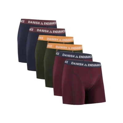 Imagen de DANISH ENDURANCE 6 Pack Calzoncillos Hombre Bóxer de Algodón Elástico, Ropa Interior Ultrasuave Multicolor (2X Azul Marino/Burdeos, 2X Verde/Naranja, Burdeos/Azul Marino) L