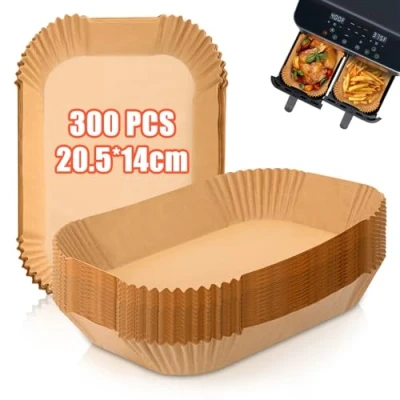 Imagen de 300 Piezas Papel Freidora Aire Doble, 20,5x14cm Rectangular de Horno Accesorios Antiadherente Desechable, Compatible con Cecotec Ninja Cookwise Dual Double Stack Air Fryer
