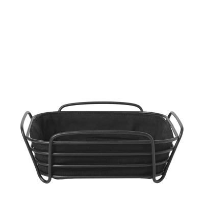 Imagen de Blomus Panera Elara L de acero pulverizado, color negro, bolsa tela algodón, diseño moderno y moderno, versátil, aspecto exclusivo (alto x ancho profundo: 9,5 25 cm, 63872)