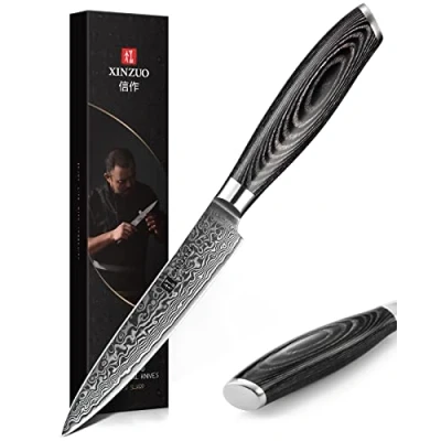 Imagen de XINZUO Cuchillo Universal 12.6cm Acero Damasco, para Pelar Multiusos Profesional de Fruta Afilado Cuchillos Cocina con Mango Madera Pakka Ya Serie