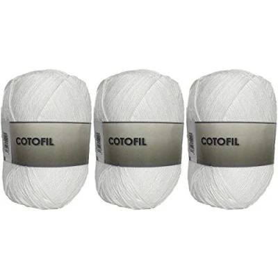 Imagen de Hilo Ovillo de Cotofil 100% Algodón perfecto para DIY y tejer a mano (Color Blanco 100 g, aprox. 250 metros Pack 3 pcs)