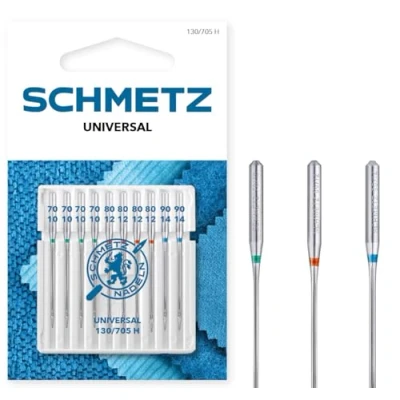Imagen de SCHMETZ Agujas para máquinas de coser 10 Universales 130/705 H Grosor aguja 70/10 (4x), 80/12(4x) y 90/14(2x) Compatibles con todas las domésticas convencionales