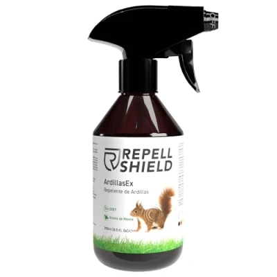 Imagen de RepellShield Spray Repelente Roedores con Aceite Esencial de Menta Ardillas, Ratas, Ratones, Topos en Interiores y Exteriores Alternativa a Ultrasónico Roedores, 250ml