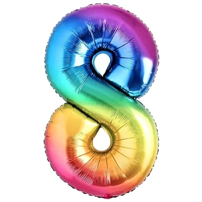 Imagen de Globo 8 Cumpleaños Número Foil Multicolor Gigante, XXL de 100cm. Decoración Cumpleaños. Aire o Helio.