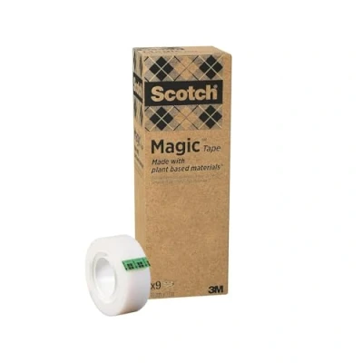 Imagen de Scotch Magic Green Cinta Adhesiva Invisible: 9 rollos 19 mm נ33 m Con Envase de Cartón y Núcleo Plástico Reciclables, Adhesivo Base Vegetal