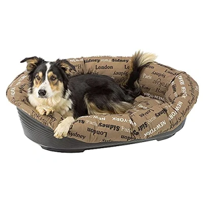 Imagen de Ferplast Cojín para Cama de Perros y Gatos SOFÀ Cushion 10 Funda Acolchada Animales Tipo Cesta plástico, Algodón Lavable, Regulable con cordón elástico, 96 x 71 h 32 cm Marrón