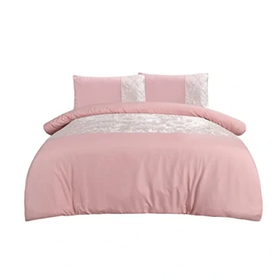 Imagen de Sleepdown Juego de Funda edredón Terciopelo con Banda Panel Rosa Suave y Acogedor Fundas Almohada, Doble (200 x 200 cm)
