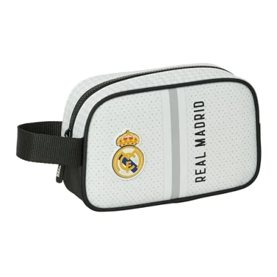 Imagen de Safta Real Madrid 1ª EQUIPACIÓN 24/25 Neceser Escolar Infantil Pequeño, Neceser, Ideal para Diferentes Edades, Cómodo y Versátil, Calidad Resistencia, 22x8x13.5 cm, Color Blanco/Gris