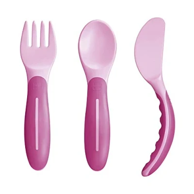 Imagen de MAM Baby&#039;s Cutlery ZEDMM331F Juego de cubiertos con tenedor, cuchara y cuchillo, 6 meses más, color rosa, Instrucciones en Lengua Extranjera