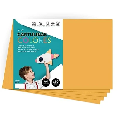 Imagen de Cartulina de Colores, A4 Colores Intensos, Hojas 180gr para Manualidades, Imprimir tus Documentos y Diseños Creativos, Folios · m office (250 hojas, amarillo oro)
