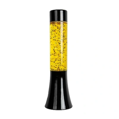 Imagen de Fisura Lámpara de lava dorada. 30 cm con base negra, líquido transparente y estrellas doradas. efecto relajante. 9x9x30