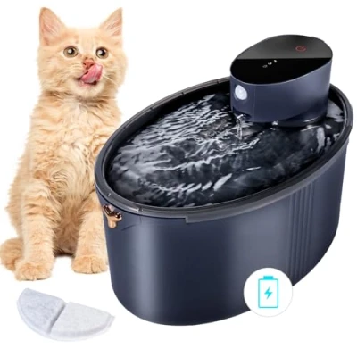 Imagen de Fuente para Gatos sin Cable 2.5L Bebedero Automatico Gato Silenciosa con Sensor de Movimiento 4000mAh Agua Apto Gatos, Perros y Mascotas, Negro