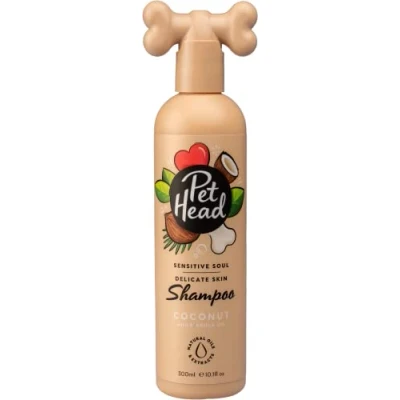 Imagen de PET HEAD Sensitive Soul Champú para perros con Piel Sensible 300ml Aroma de Coco. hipoalergénico y hidratante, Ingredientes Naturales Vegano. Apto cachorros