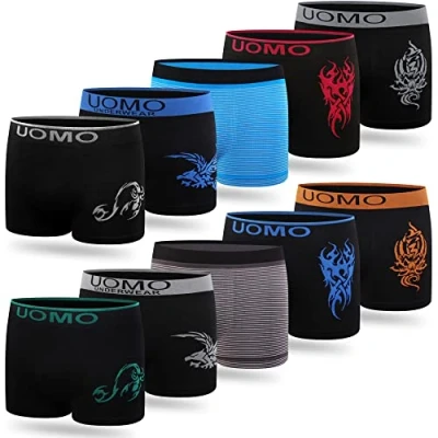 Imagen de L&amp;K Pack de 10 Calzoncillos Bóxer niño a Partir 7 años Retroshorts sin molestas Costuras Laterales en Modelos Diferentes 1209ST 152 158…