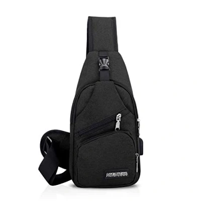 Imagen de FANDARE Nuevo Bolsa de Pecho Unisexo Deportiva Hombro Hombres Mujeres Mochila con USB,para Acampada,Viaje,Ciclismo,Senderismo Impermeable Poliéster Negro