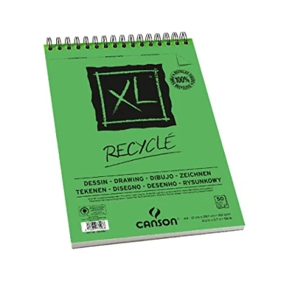 Imagen de Canson XL, Papel de dibujo reciclado, Grano atenuado Fino, 160g, Espiralados sobre el lado corto, A4 21x29,7cm, Blanco, 50 Hojas